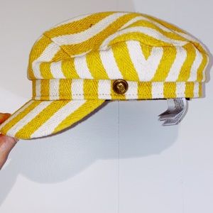 Yellow and white striped conductor style hat